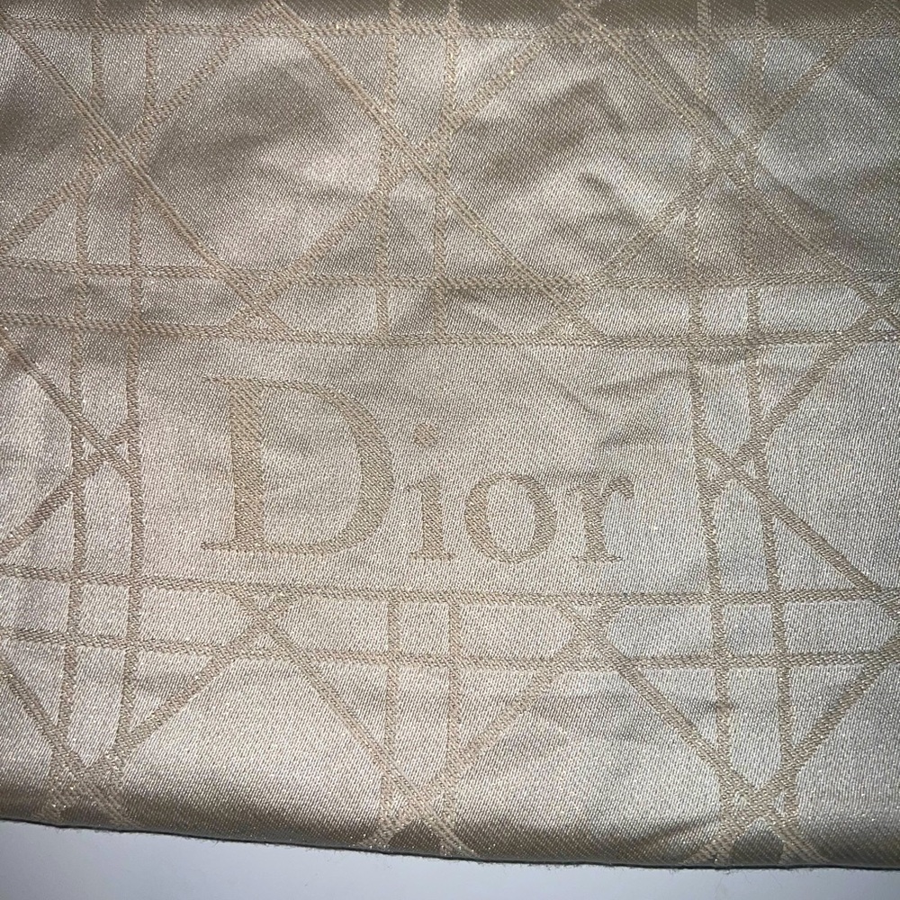 Authentic cream Beige tan nude shimmer gold Christian Dior silk wool scarf